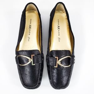 Anne Klein iFlex Black Leather Loafers Size 8
